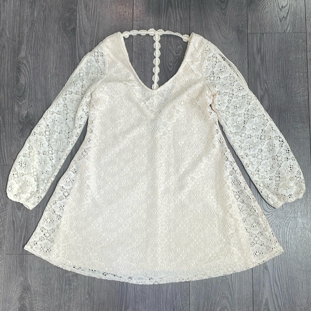 💃 City Triangles Jr. Wm. Mesh Lace Lined Stretch Dress Tunic Top T-back Cream